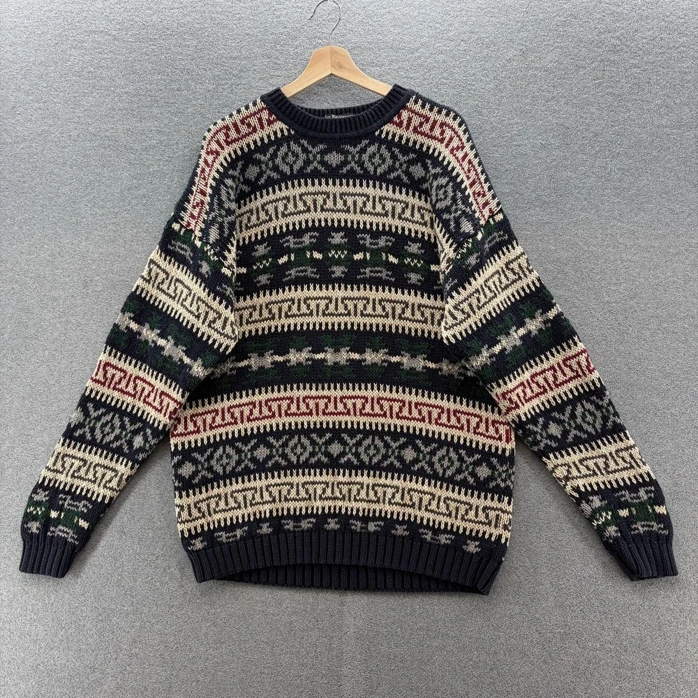 VTG 90s Abercrombie Fitch The Big Sweater Mens XL Blue Fair Isle Oversized